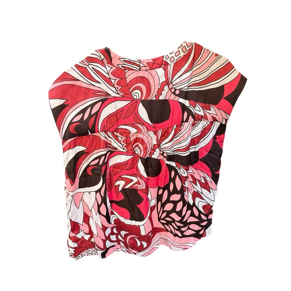 NWT Womens Maison D'Amelie Abstract Print‎ Satin Red Pink White Top Medium